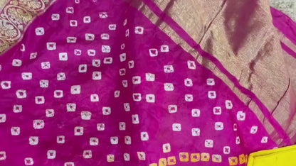 Bandhini saree shibori saree multi colour saree haldi saree Mehendi saree grab party saree with blouse