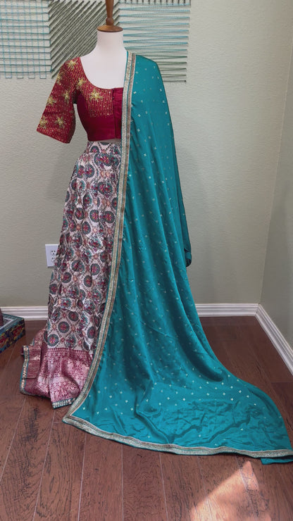 Kalamkari Lehenga | Mehendi & Haldi Lehenga Choli | Green Lehenga Set | Indian Wedding Guest Outfit | Pre Wedding Ceremony Dress