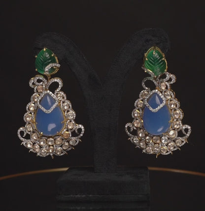 Polki earrings, diamond jhumka ear ring,Pure silver south indian jewelry 925 silver jewelry indian lyte weight jewelry-SHABURIS