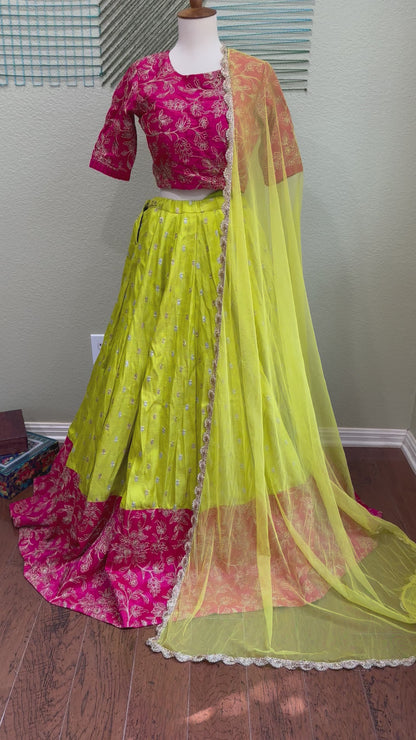 Designer Lehenga | Mehendi & Haldi Lehenga Choli | yellow purple Lehenga Set | Indian Wedding Guest Outfit | Pre Wedding Ceremony Dress