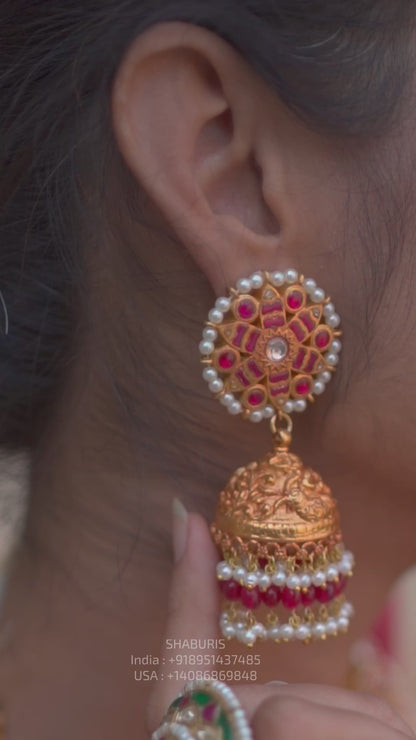 Nakshi Jhumka Earrings - Cocktail Earrings- 925 silver Jewelry,South Indian Jewelry,bridal choker,Indian Wedding Jewelry,pure Silver indian jewelry - SHABURIS