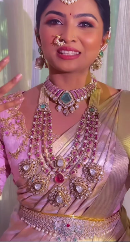 Bridal Necklace Polki necklace diamond necklace 925 silver jewelry 22k gold plated - SHABURIS