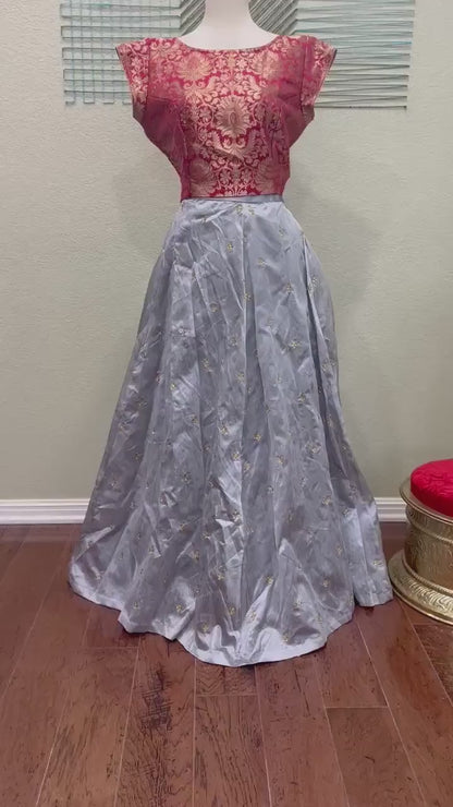 Crop Top | Designer Lehenga | Mehendi & Haldi Lehenga Choli |  Red Grey Lehenga set| Indian Wedding Guest Outfit | Pre Wedding Ceremony Dress