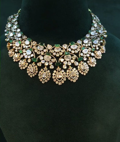 Statement Polki necklace 925 silver jewelry 22k gold plated - SHABURIS