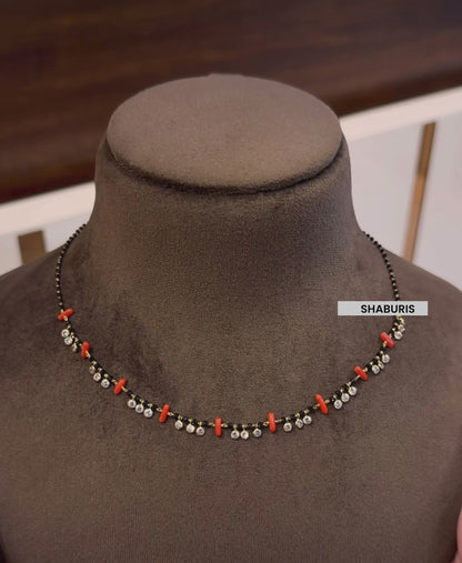 Black Beads Necklace Minimalistic Jewelry Coral Necklace 925 silver jewelry- SHABURIS