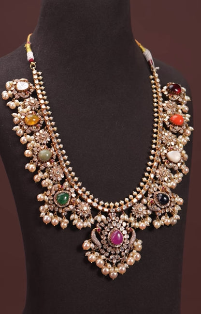 Guttapusalu Necklace Polki necklace 925 silver jewelry 22k gold plated - SHABURIS