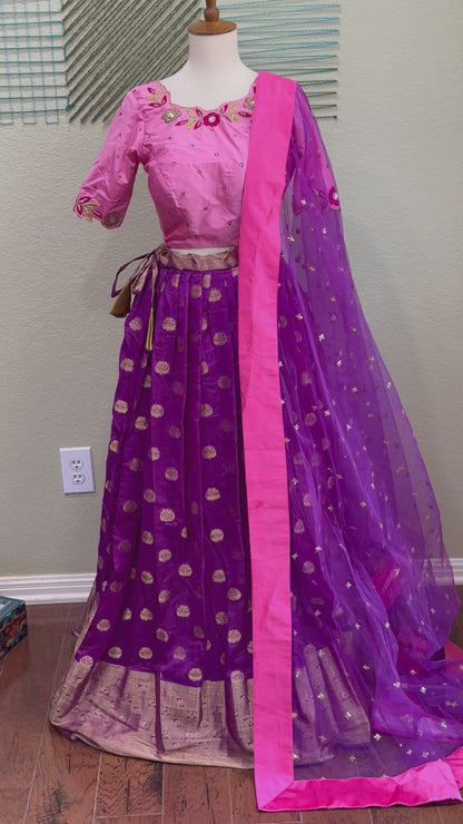 Banarasi Pattu Lehenga | Mehendi & Haldi Lehenga Choli | Red & pink Lehenga Set | Indian Wedding Guest Outfit | Pre Wedding Ceremony Dress