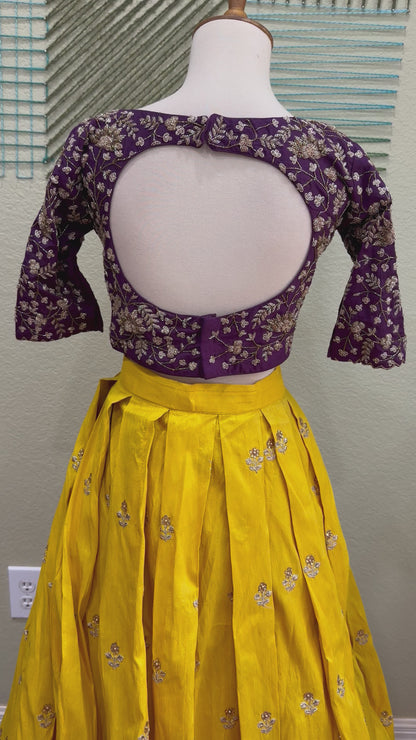 Designer Lehenga | Mehendi & Haldi Lehenga Choli | yellow purple Lehenga Set | Indian Wedding Guest Outfit | Pre Wedding Ceremony Dress