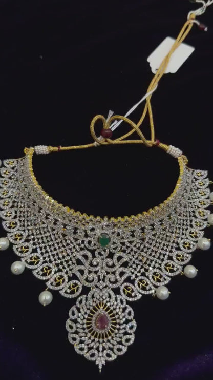 Diamond Necklace Bridal necklace Costume silver jewelry Alloy based Jewelry  - SHABURIS Fashion Jewelry
