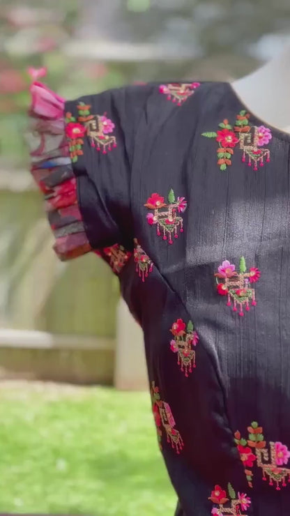 Crop Top | Designer Lehenga | Mehendi & Haldi Lehenga Choli | Black Red Floral Printed Lehenga Set |Indian Wedding Guest Outfit | Pre Wedding Ceremony Dress