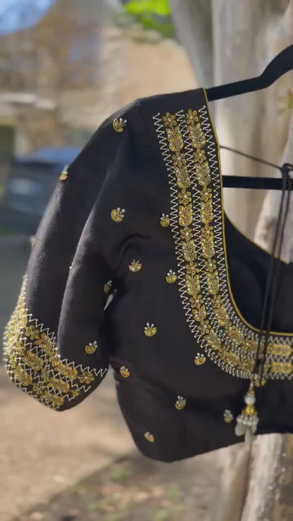 Maggam work Blouse for Saree – Black Blouse - Artisan Silk Blouse – Festive & Wedding Ethnic Wear