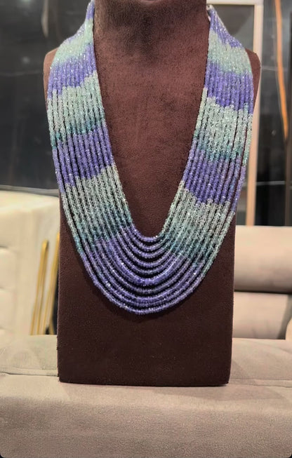 Tanzanite Emeralds pearl Necklace wedding jewelry silver necklace 925 silver with 22k gold plated - SHABURIS