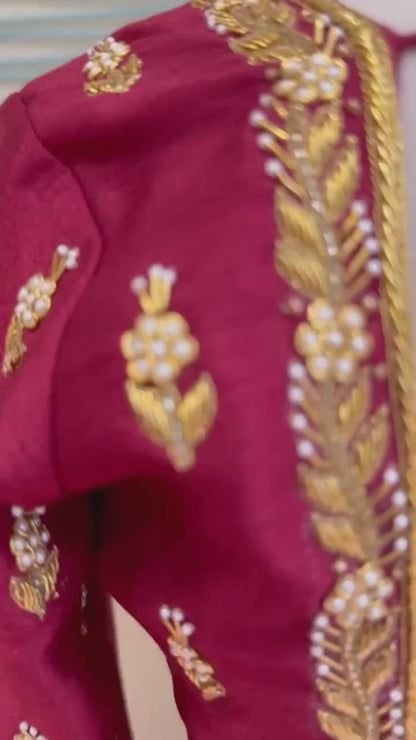 Maggam work Blouse for Saree – Red Blouse- Artisan Silk Blouse – Festive & Wedding Ethnic Wear