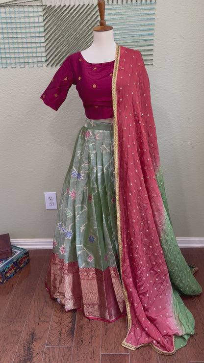 Banarasi tissue Lehenga | Mehendi & Haldi Lehenga Choli | Green Lehenga Set | Indian Wedding Guest Outfit | Pre Wedding Ceremony Dress