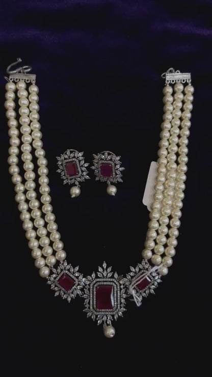 Diamond Necklace Bridal necklace Costume silver jewelry Alloy based Jewelry  - SHABURIS Fashion Jewelry