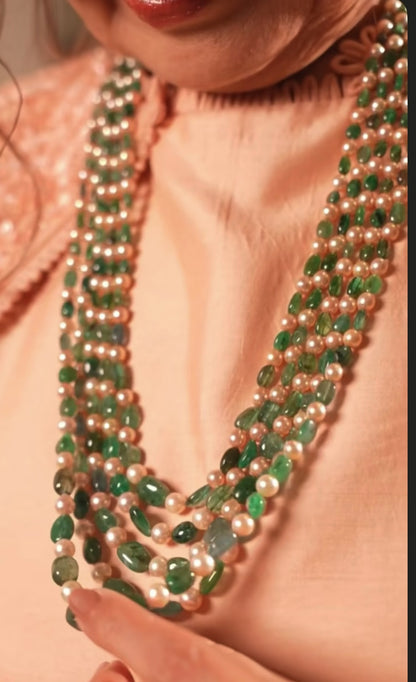 Russian Emeralds pearl Necklace wedding jewelry silver necklace 925 silver with 22k gold plated - SHABURIS