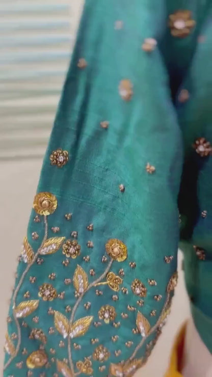 Maggam work Blouse for Saree – Green Blouse- Artisan Silk Blouse – Festive & Wedding Ethnic Wear