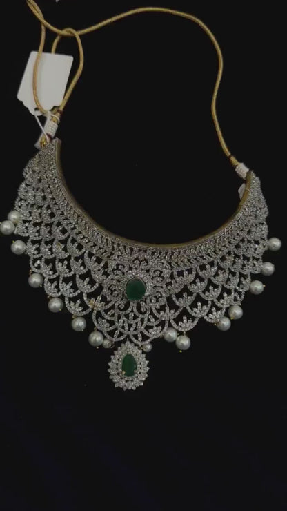Diamond Necklace Bridal necklace Costume silver jewelry Alloy based Jewelry  - SHABURIS Fashion Jewelry