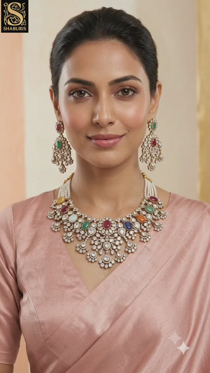 Polki Necklace Diamond Necklace Cocktail Necklace Cocktail Jewelry Cocktail Earrings Polki necklace 925 silver jewelry- SHABURIS