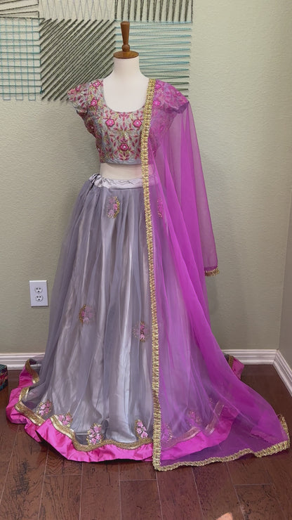 Designer Lehenga | Mehendi & Haldi Lehenga Choli | grey Lehenga Set | Pink Lehenga Set | Indian Wedding Guest Outfit | Pre Wedding Ceremony Dress
