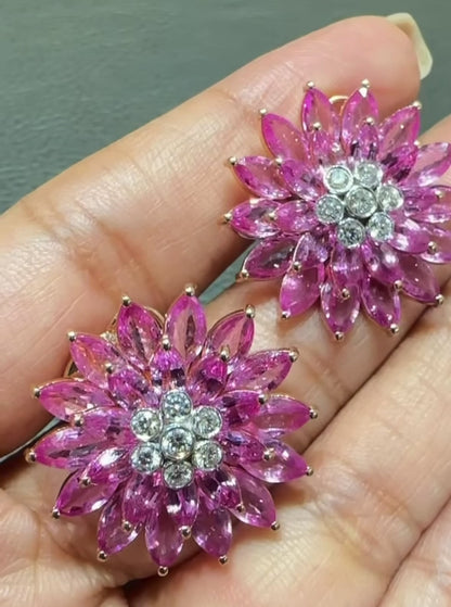 Pink Saphire studs big studs diamond studs 925 silver jewelry 22k gold plated - SHABURIS