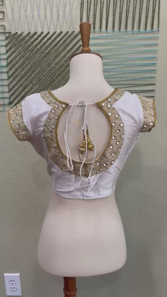 Maggam work Blouse for Saree – white Blouse- Artisan Silk Blouse – Festive & Wedding Ethnic Wear