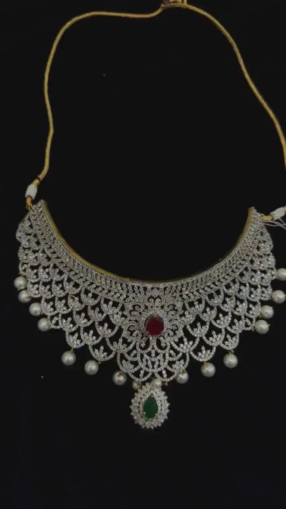 Diamond Necklace Bridal necklace Costume silver jewelry Alloy based Jewelry  - SHABURIS Fashion Jewelry
