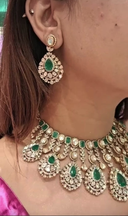 Polki necklace diamond necklace 925 silver jewelry 22k gold plated - SHABURIS