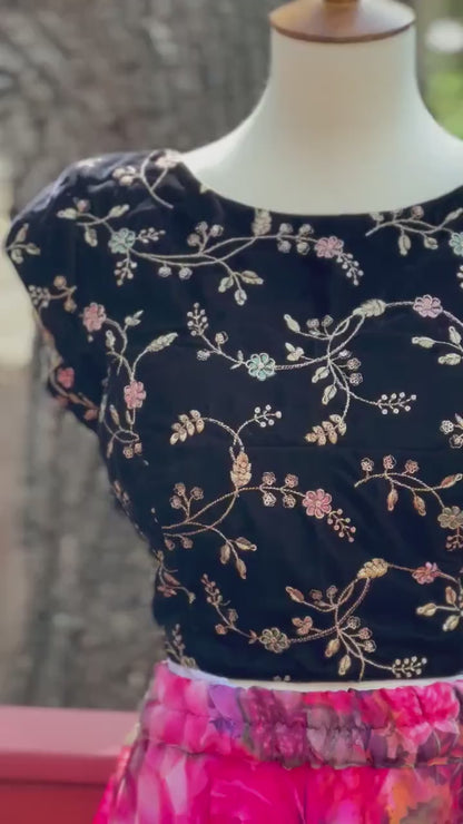 Crop Top | Designer Lehenga | Mehendi & Haldi Lehenga Choli | black pink Lehenga Set | Indian Wedding Guest Outfit | Pre Wedding Ceremony Dress