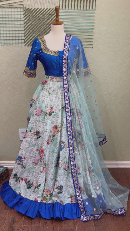 Designer Lehenga | Mehendi & Haldi Lehenga Choli | offwhite Lehenga Set | blue Lehenga Set | Indian Wedding Guest Outfit | Pre Wedding Ceremony Dress