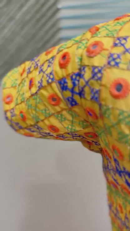 Kutch work Blouse for            Saree - yellow Blouse - Artisan Silk Blouse – Festive & Wedding Ethnic Wear
