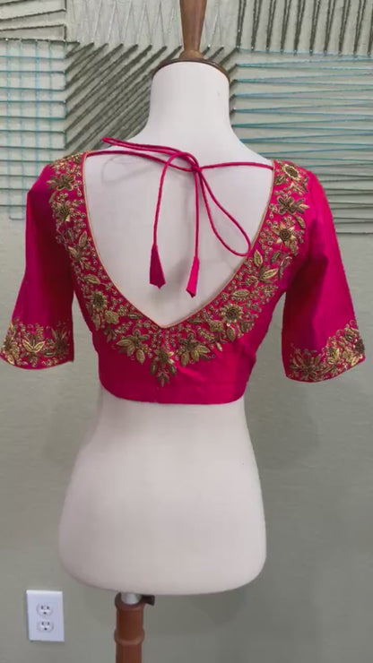 Maggam work Blouse for Saree – Red Blouse- Artisan Silk Blouse – Festive & Wedding Ethnic Wear