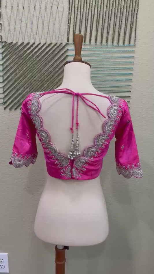 Maggam work Blouse for Saree – Pink Blouse- Artisan Silk Blouse – Festive & Wedding Ethnic Wear