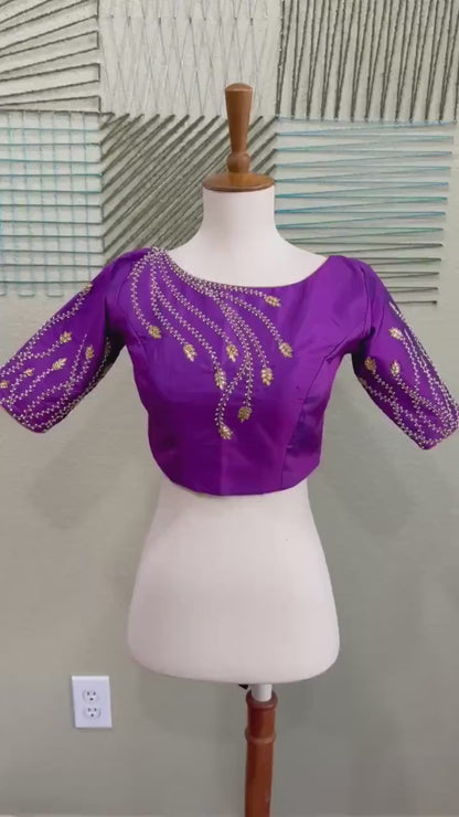 Maggam work Blouse for Saree – purple Blouse- Artisan Silk Blouse – Festive & Wedding Ethnic Wear
