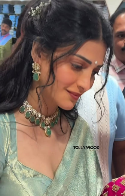 Shruthi haasan necklace diamond necklace 925 silver jewelry 22k gold plated - SHABURIS