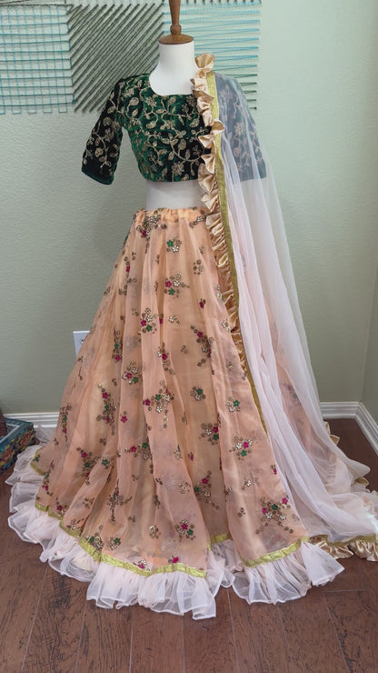 Ruffle Lehenga | Mehendi & Haldi Lehenga Choli | Gold Lehenga Set | Indian Wedding Guest Outfit | Pre Wedding Ceremony Dress