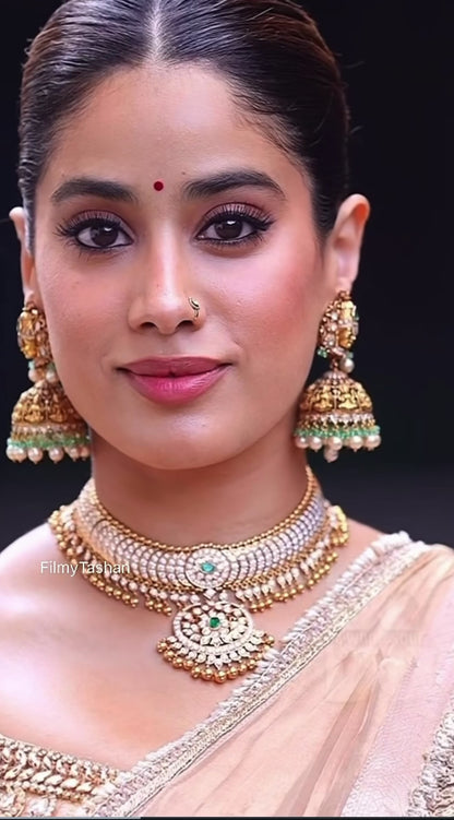 Jahnavi kapoor jhumkas polki jhumkas Diamond Jhumkas 925 silver jewelry 22k gold plated - SHABURIS