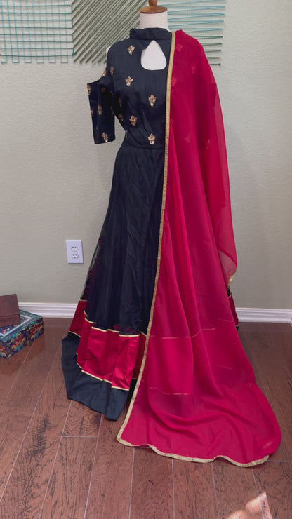 Designer Lehenga | Mehendi & Haldi Lehenga Choli | Black red Lehenga Set | Indian Wedding Guest Outfit | Pre Wedding Ceremony Dress