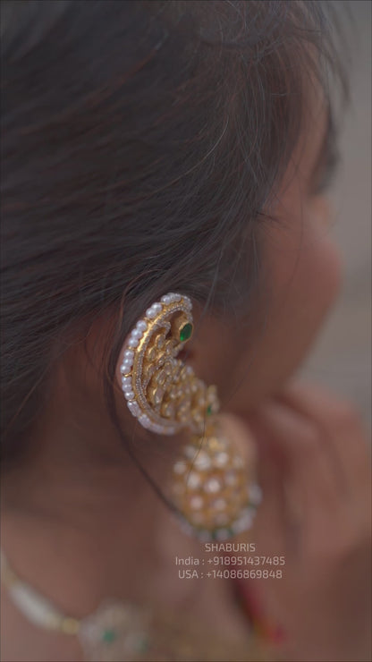 Polki Jhumka Earrings - Cocktail Earrings- 925 silver Jewelry,South Indian Jewelry,bridal choker,Indian Wedding Jewelry,pure Silver indian jewelry - SHABURIS