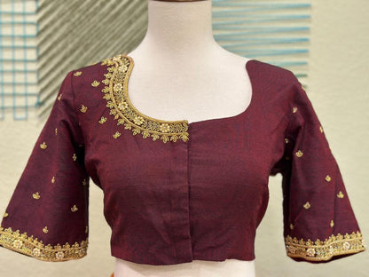 Maggam work Blouse for Saree –Maroon Blouse - Artisan Silk Blouse – Festive & Wedding Ethnic Wear