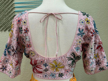 Maggam work Blouse for Saree – Soft Pink Blouse - Artisan Silk Blouse – Festive & Wedding Ethnic Wear