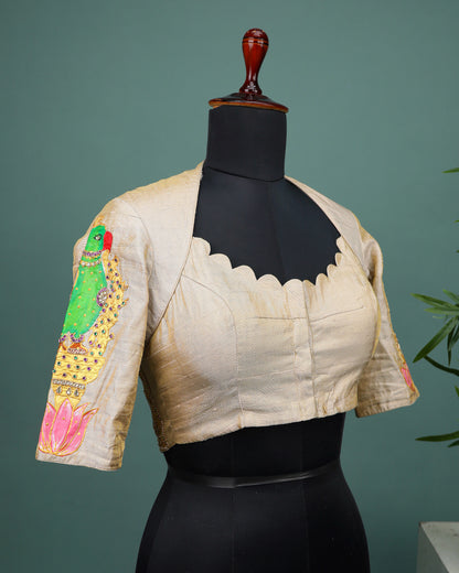 Maggam work Blouse for Saree – Beige Blouse- Artisan Silk Blouse – Festive & Wedding Ethnic Wear