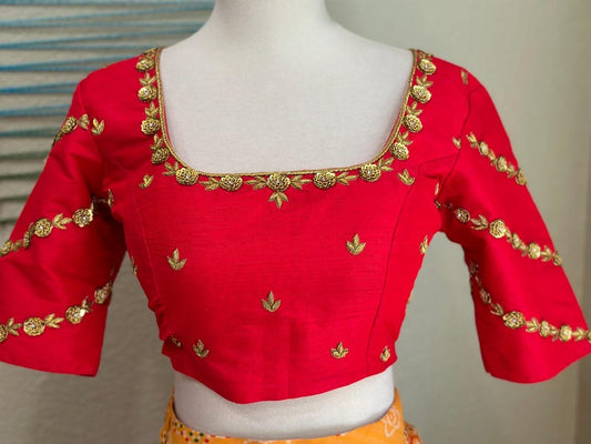 Maggam work Blouse for Saree – Red Blouse- Artisan Silk Blouse – Festive & Wedding Ethnic Wear