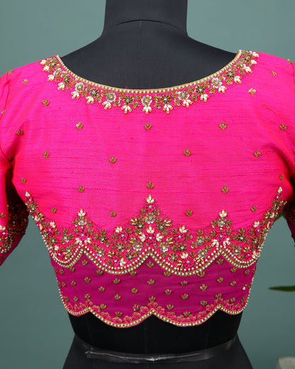 Maggam work Blouse for Saree –  Pink Blouse- Artisan Silk Blouse – Festive & Wedding Ethnic Wear