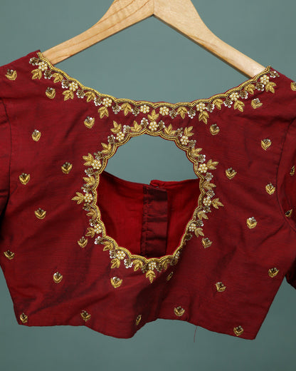 Maggam work Blouse for Saree – Maroon Blouse Artisan Silk Blouse – Festive & Wedding Ethnic Wear