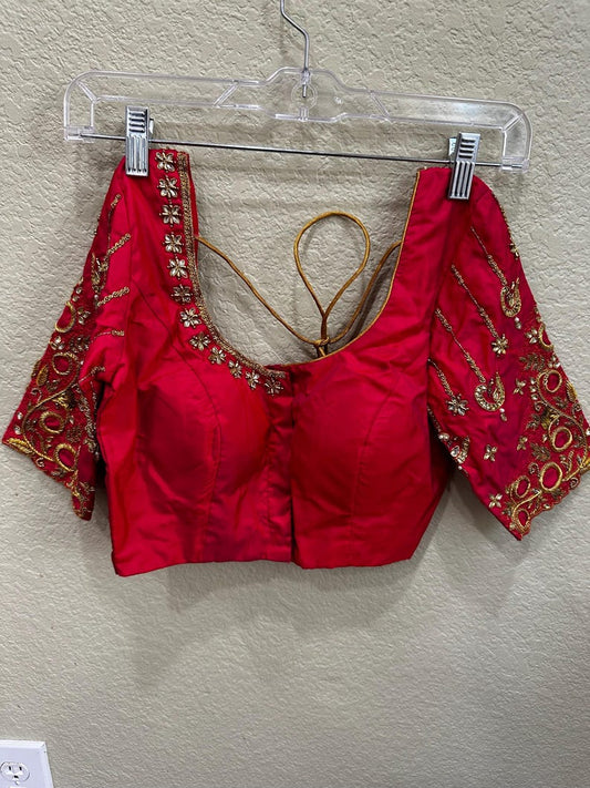 Maggam work Blouse for Saree – Red Blouse- Artisan Silk Blouse – Festive & Wedding Ethnic Wear