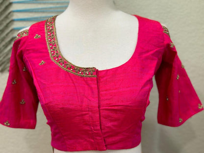 Maggam work Blouse for Saree – Pink Blouse- Artisan Silk Blouse – Festive & Wedding Ethnic Wear