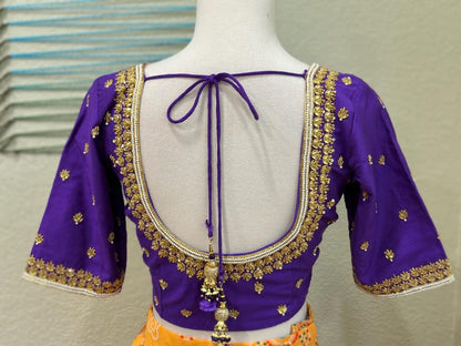 Maggam work Blouse for Saree –Purple Blouse- Artisan Silk Blouse – Festive & Wedding Ethnic Wear