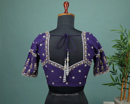 Maggam work Blouse for Saree – Blue Blouse- Artisan Silk Blouse – Festive & Wedding Ethnic Wear