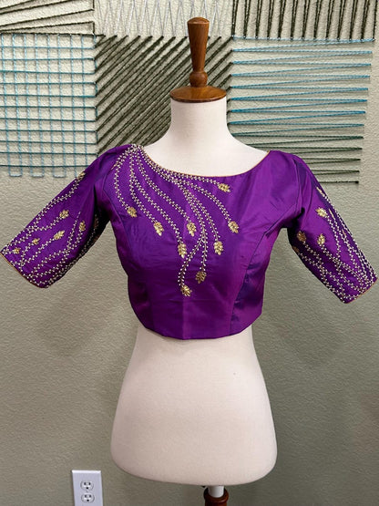 Maggam work Blouse for Saree – purple Blouse- Artisan Silk Blouse – Festive & Wedding Ethnic Wear